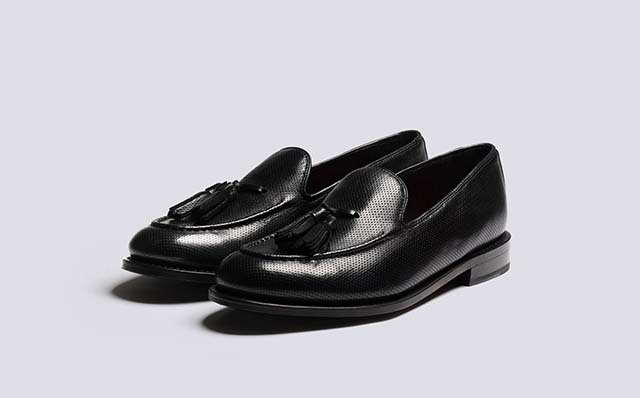 Grenson Merlin Mens Loafers in Black Dipped Leather GRS114013
